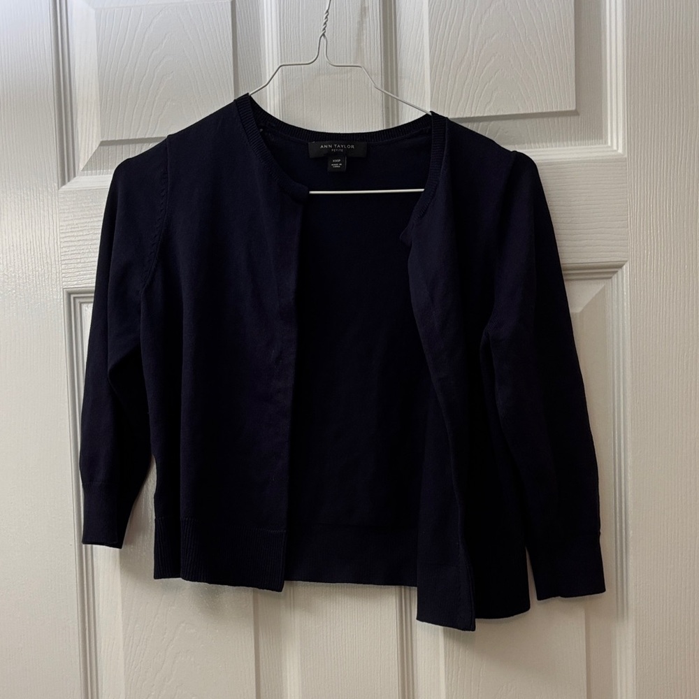 Ann Taylor Navy Open Front Cardigan